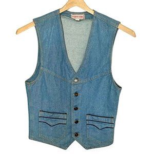 ‘Chess King’ 70s Vintage Denim Button Vest With Pockets Size Medium